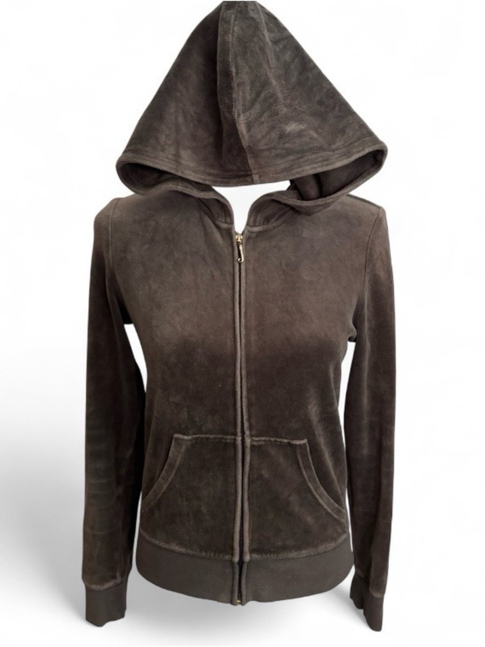 Vintage Juicy Couture Grey Velvet Zip Up Hoodie with Gold Rhinestone Sz S